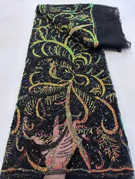 Най-новата Африканска бродирани Тюлевая mesh материя с мъниста, Висококачествено Луксозно бельо вечерна рокля с пайети ARF5741