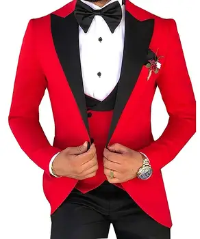 Направен по поръчка на Мъжки костюми Terno Slim Смокинги Младоженеца, Сватбени Мъжки костюми Terno Masculino (Яке + Панталон + Елек + Вратовръзка-лък)