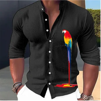 Нова мода мъжка риза с 3D принтом Parrot Яка-часова Риза с дълъг ръкав Улични ежедневни блузи Дизайнерски ежедневни облекла 5 цвята