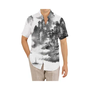 Нови летни мъжки ризи, Блузи с къс ръкав с графичен дизайн, пясъчната градинска дрехи, дрехи големи размери, мъжки хавайска риза с къси ръкави