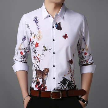 Нови мъжки модни дрехи с цветен модел 2020, ризи с дигитален печат с дълъг ръкав, Мъжки ежедневни облекла с цветя