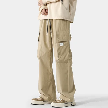 Нови широки панталони-с карго джобове, мъжки катерене панталони, Неутрална Свободна Ежедневни градинска облекло в стил хип-хоп, улични Преки панталони на експозиции