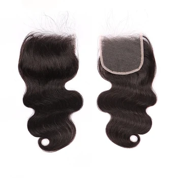Обемна вълнообразни закопчалката Бразилски коси 4x4 Дантелени с 10-22 инча Косата Реми естествен цвят за черни жени