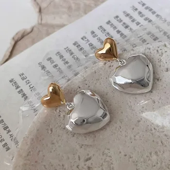 Обици капка от сребро 925 проба, с метална игла и с четка във формата на сърце за жени, Сватбен Бижута подарък Y2K eh2290
