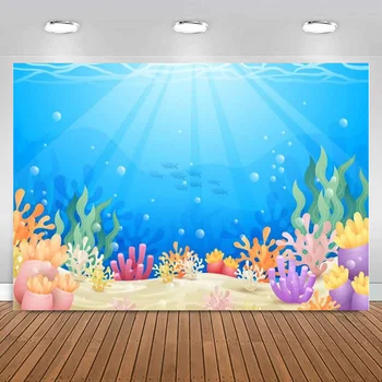 Под морското фона на Цветни рифове и орнаменти от морски водорасли Подводен свят Фон за снимки на океана Банер за детски партита