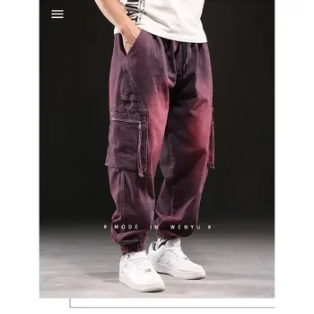 Работно облекло Harlan Jeans Мъжки Панталони с Широки Штанинами, Свободни, С много джобове, Дънкови Панталони Големи размери - 8XL
