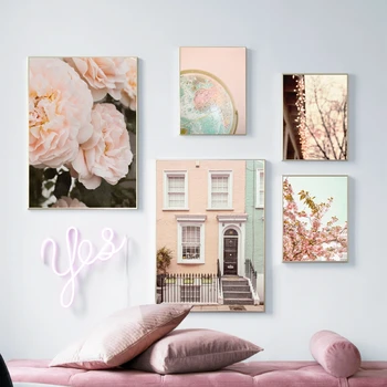 Розов глобус, градски пейзаж, улични плакати, галерия, монтиране на изкуството, платно, живопис, стенни картина с цветовете на роза, декорация на дома в спалнята