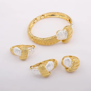 Саудитска Арабия Елегантен женски гривна-пазител Златен цвят, обеци, пръстен, модерен дизайн, Универсални Коледни украси, подаръци