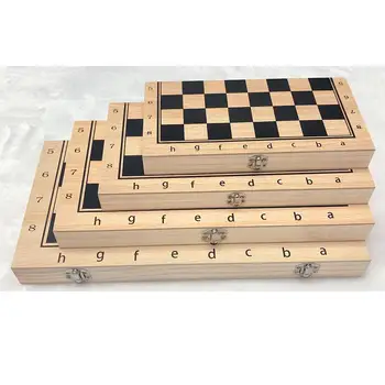 Сгъваем дървен шахматен комплект, вграден контейнер и допълнителна кръгла развитие играчка