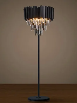 Скандинавски Луксозен Кристал под лампа за помещения, в черно от неръждаема стомана, Кристал, мрамор, led Златен лампиона, етаж лампа за спални, фоайе