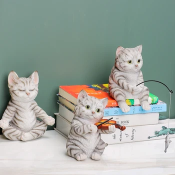 Скулптура от смола с имитация на котките в скандинавски стил, миниатюрни бижута за работния плот в дневната, кабинет, спалнята, офиса, украса за дома