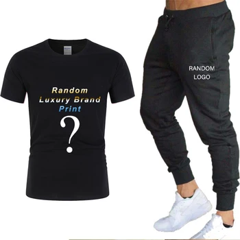 Случаен лого От чист памук С къс ръкав + Черни панталони, Всекидневни комплект спортен костюм за улични мъже Summerman от две части