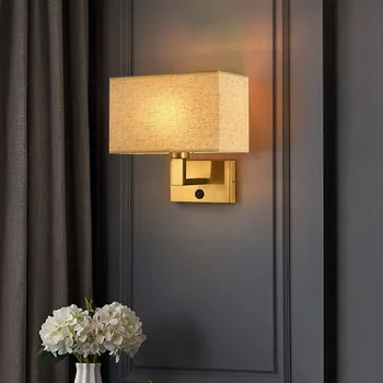 Стенен Лампа С Ключ и USB Порт За Зареждане на Текстилен Лампион с Модерен Led монтиран на стената Лампа, Стенни, за Прикроватной нощни Шкафчета Спални Хотел E27