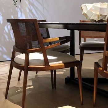 Столове Nordic Ratan с облегалка от масивна дървесина за хранене, старинни детски дървен стол за дневна, мебели за дневна на закрито