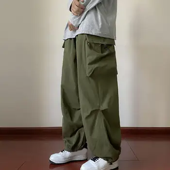 Универсални минималистичные обикновен мъжки панталони от смес от памук, ежедневни панталони с еластичен ластик на талията, ученически пособия