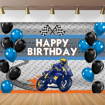Фон за снимки Мотокрос Мотор Байк Торта за рождения ден на Маса с балони Декор Банер на Фона на Плакат