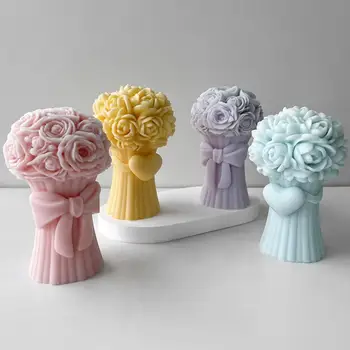 Форма за свещи с цветен букет за еднократна употреба Romantic Love 3D Rose Bouquet силиконови форми за сапун за свещи аксесоари за дома