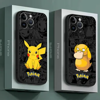 Черен Мек и Луксозен Калъф за iPhone 14 XS X 13 11 Pro 7 6s 8 Plus 12 Mini Pro 15 Max SE XR 12 pro Pokemon Pikachu Gengar Cover