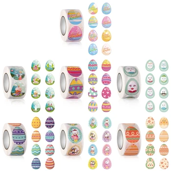 Честит Великден Овалния Стикер Ролка Самоклеящийся Заек Яйце Етикет Отпечатване на Етикет на Етикет за Начало на Фестивала за Опаковане на Подаръци За Партита Запечатване на Деца