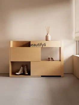 Шкаф за обувки в дървена стил Просто прихожее, Наклоняющийся Входната шкаф за малък апартамент, Разтегателен Нова